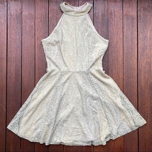 High Neck Nude Lace Sleeveless Dress